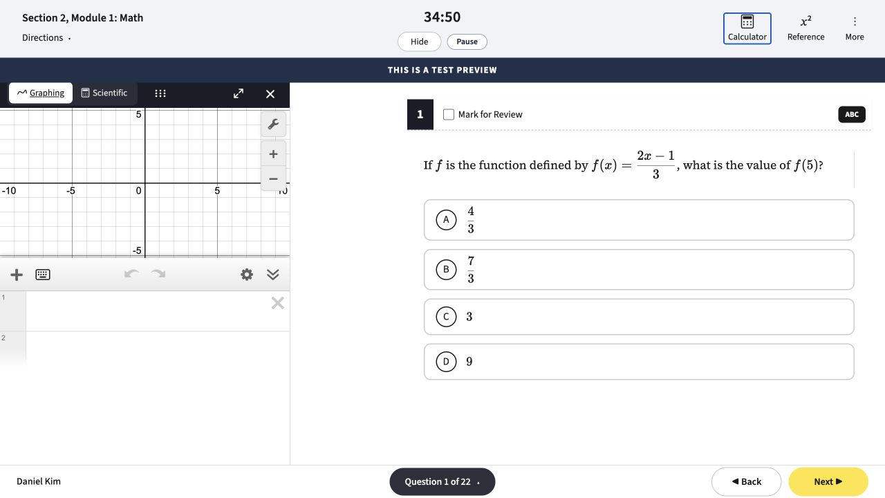 Actual IPE SAT Math screen with Desmos open beside the problem